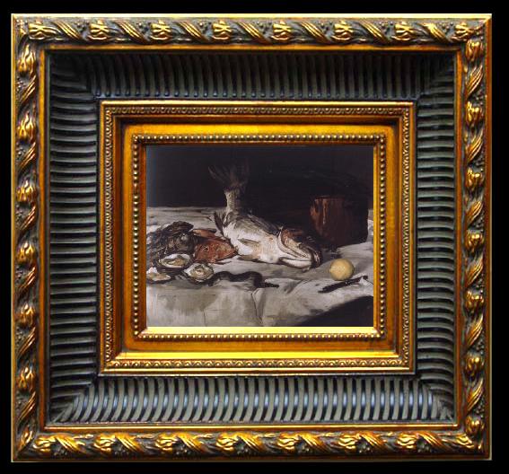 framed  Edouard Manet Style life with carp and oysters, Ta024-2